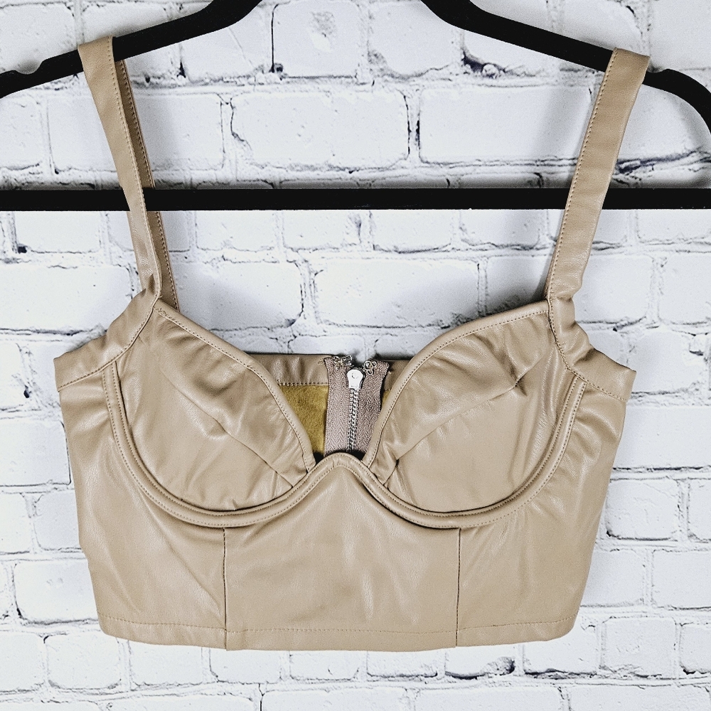 WHITE FOX | faux leather underwire cropped bustier bra top